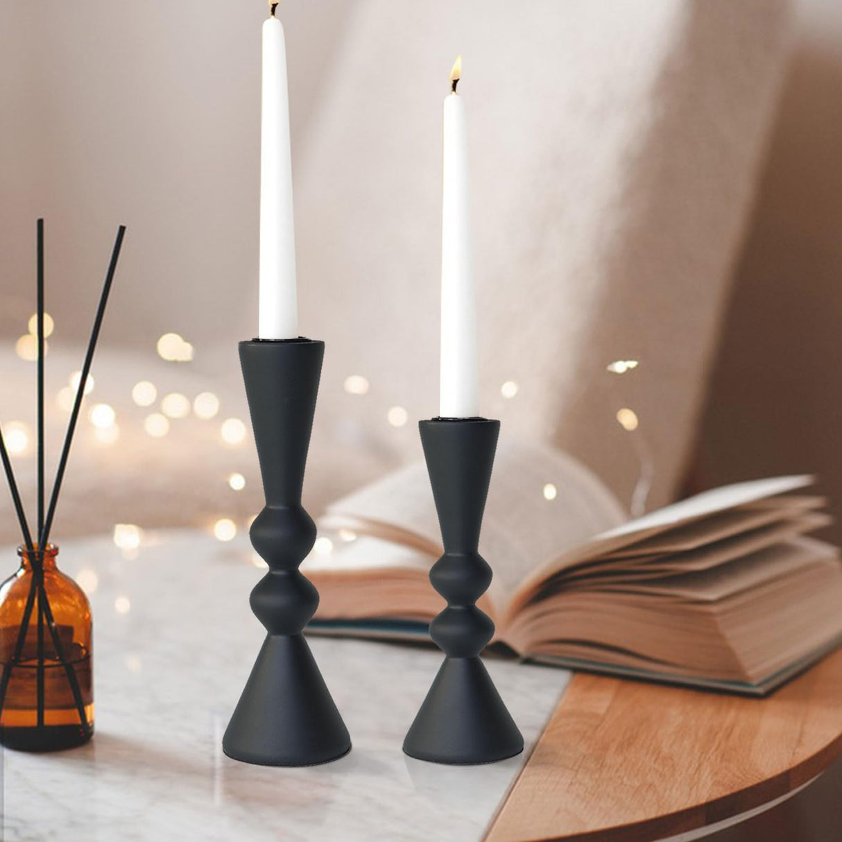 SDALI HOME 2 Candle Holder Black Candlestick Holders-Taper Candle Holders for Candlesticks Set of 2,Double Modern Wooden Small Candle Sticks Candle Holder for Decor（7.5"/6" H） SDALI HOME
