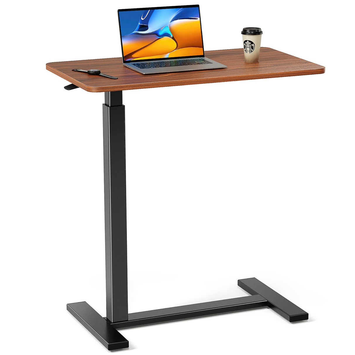 Sweetcrispy Overbed Bedside Table with Wheels, Adjustable Hospital & Home Use Bed Rolling Laptop Table, Mobile Standing Desk, Rustic Brown Sweetcrispy