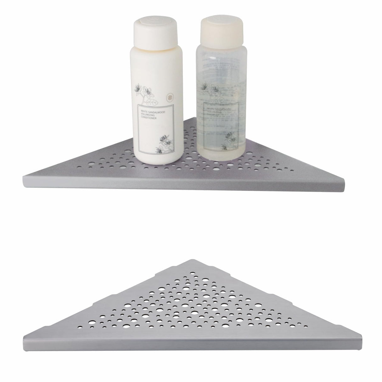 WELLUP Brushed Nickel 10’’ Corner Shower Shelf Bathroom Shower Shelves, 2 Pack Triangular 304 Stainless Steel Shower Corner Shelf for Tiled Walls, No Drilling WELLUP
