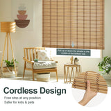 SEEYE Cordless Bamboo Blinds Shades, Light Filtering Bamboo Roller Shades Natural Roman Blind Shade, Bamboo Roll Up Blind for Windows, Easy to Install for Door, Patio, Bedroom, 26" W x 64" H,Natural SEEYE