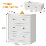 RoyalCraft Modern 3 Drawer Dresser, White and Gold Nightstand for Bedroom, Small Chest of Drawers, End Table with Storage, Wood Beside Table for Living Room, Home Office, Entryway RoyalCraft