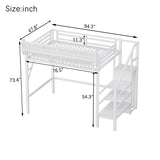KEIKI Twin Size Metal Loft Bed Frame with Convertible Staircase, Built-in Storage Shelves & Wardrobe, Loft Bed with Solid Slats & Guardrail, No Box Spring Required, Easy Assembly, for Bedroom, White KEIKI