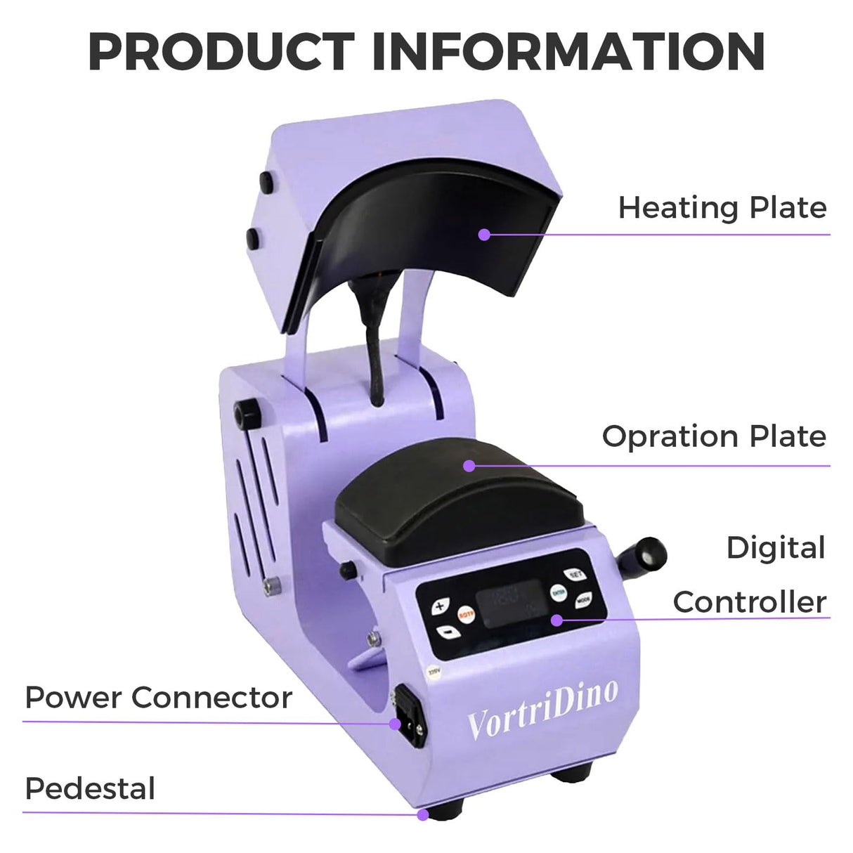 Generic VortriDino 2-in-1 Hat Heat Press Machine Automatic Hat Easy Heat Press Machine for Caps with 2pcs Interchangeable Platens (Kids&Adult) WoodArtSupply