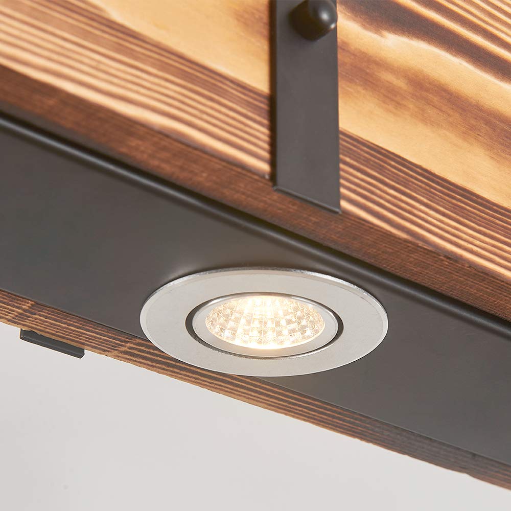 Maxax 4 Lights Kitchen Island Lighting, Led 4000K Farmhouse Linear Chandelier for Dining Room Pool Table Pendant Light Fixture, Rustic Wood Grain Finish, 39.3'' Industrial Pendant Light, Bulb Include Maxax