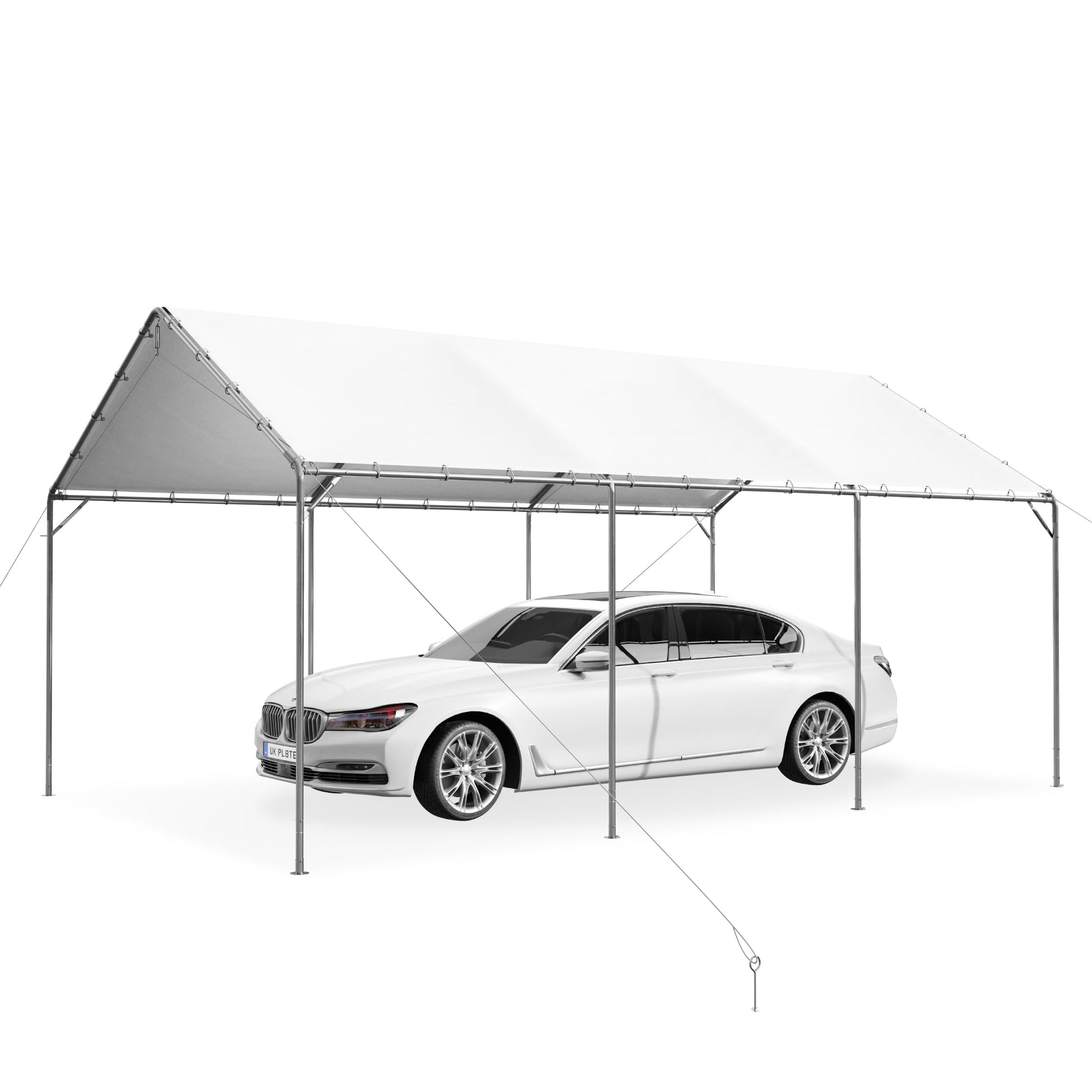 PHI VILLA 12x20 ft Heavy Duty Carport Car Canopy Party Tent Adjustable Peak Height, Garage Storage Boat Shelter with Waterproof & UV Protected Tarp, White - WoodArtSupply