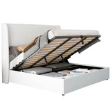 Jocisland King Size Bed Frame with Storage - Upholstered Lift Platform Bed, Wingback Headboard, Hydraulic System, No Box Spring Needed, Wood Slats Support, White Jocisland