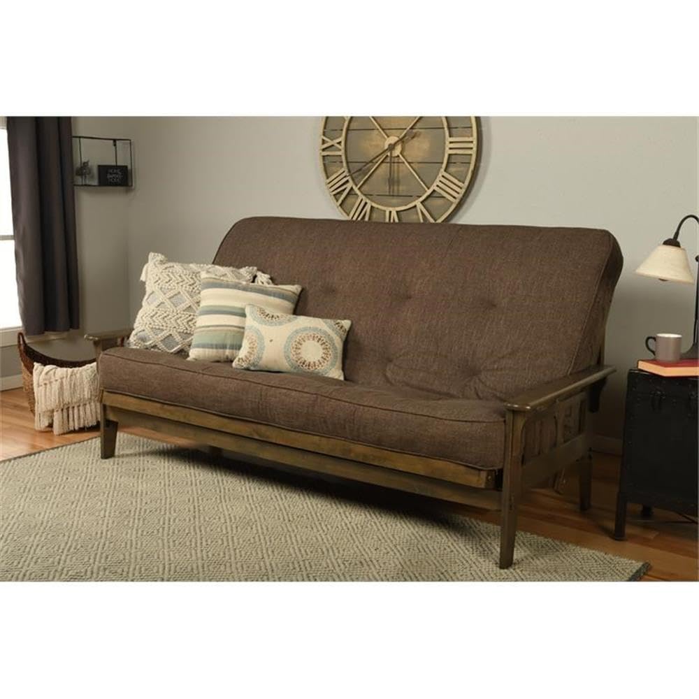 Kodiak Tucson Queen Futon Frame and Mattress Set - Wood Futon with Mattress Included in Linen Cocoa Color Kodiak Furniture