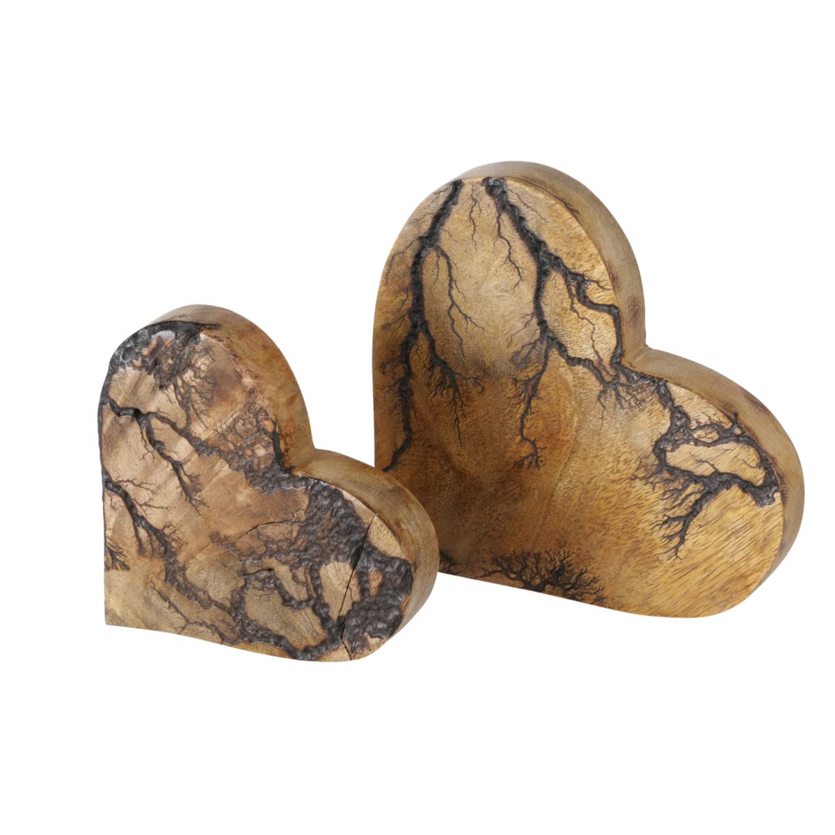 WHW Whole House Worlds Tree of Life Embellished Hearts, Set 2,Carved Mango Wood, Rustic Incised Branch Pattern, 6.25 and 4.75 Inches WHW Whole House Worlds
