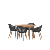 Urban Elements Nature 5-Piece Wood Patio Furniture Set | Teak Finish 100% FSC Eucalyptus | Backyard Furniture, Outside Table and Chairs, Round Outdoor Dining Set for 4, Patio Dining Set for 4 (Black) Urban Elements