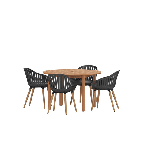 Urban Elements Nature 5-Piece Wood Patio Furniture Set | Teak Finish 100% FSC Eucalyptus | Backyard Furniture, Outside Table and Chairs, Round Outdoor Dining Set for 4, Patio Dining Set for 4 (Black) Urban Elements