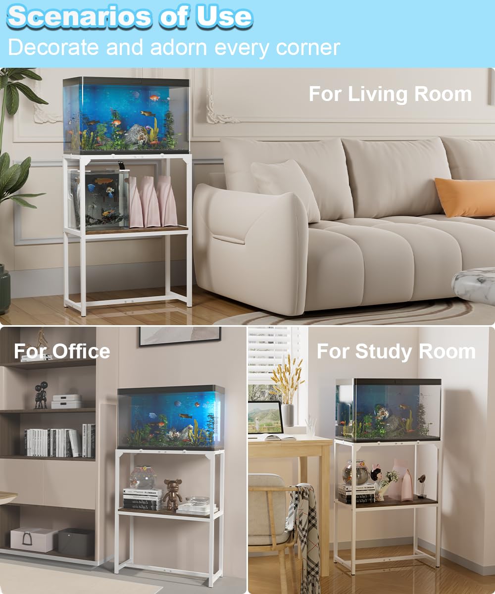 Mondazie 20 Gallon Fish Tank Stand, Upgraded Height Aquarium Stand Table with 2 Tiers Storage Shelf, Metal Reptile Breeder Turtle Terrarium Stand Rack for Home Office, 24" L x 12" W x 32.2" H, White Mondazie
