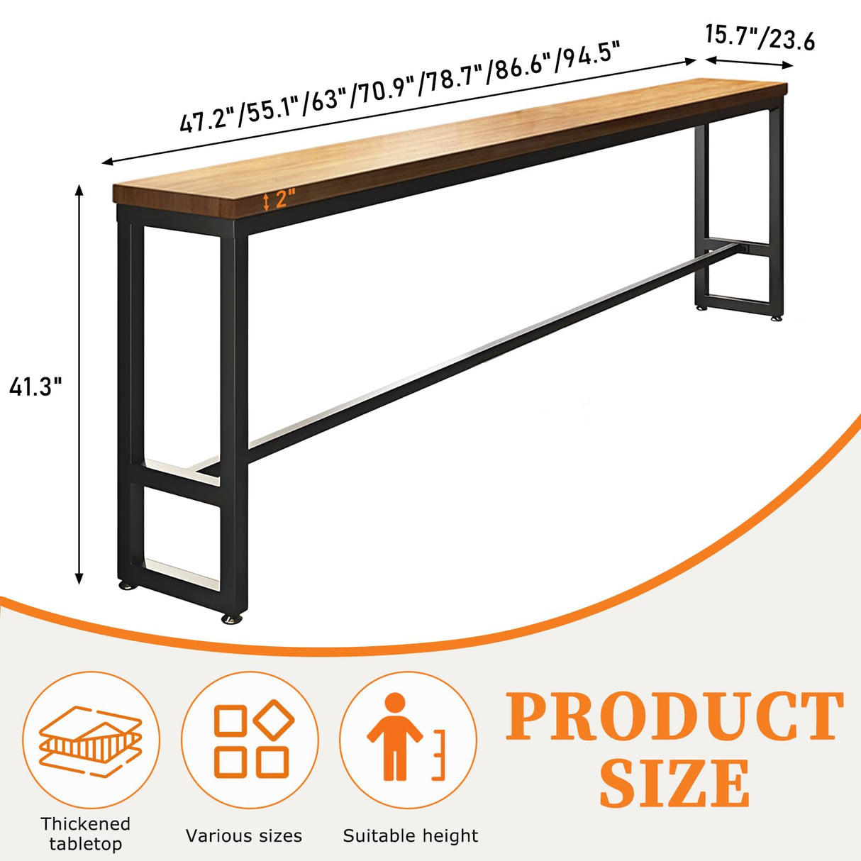 TKKUPLG Farmhouse Bar Table, 2" Thick Pine Wood Rustic Industrial Pub Table, Rectangular Counter Height Dining Table for Kitchen, Small Space, Coffee Shop TKKUPLG
