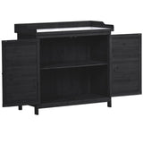 Shaical Outdoor Potting Bench Table 39" Rustic Garden Wood Workstation Storage Cabinet with 2-Tier Shelves and Side Hook, Galvanized Tabletop, Black Shaical