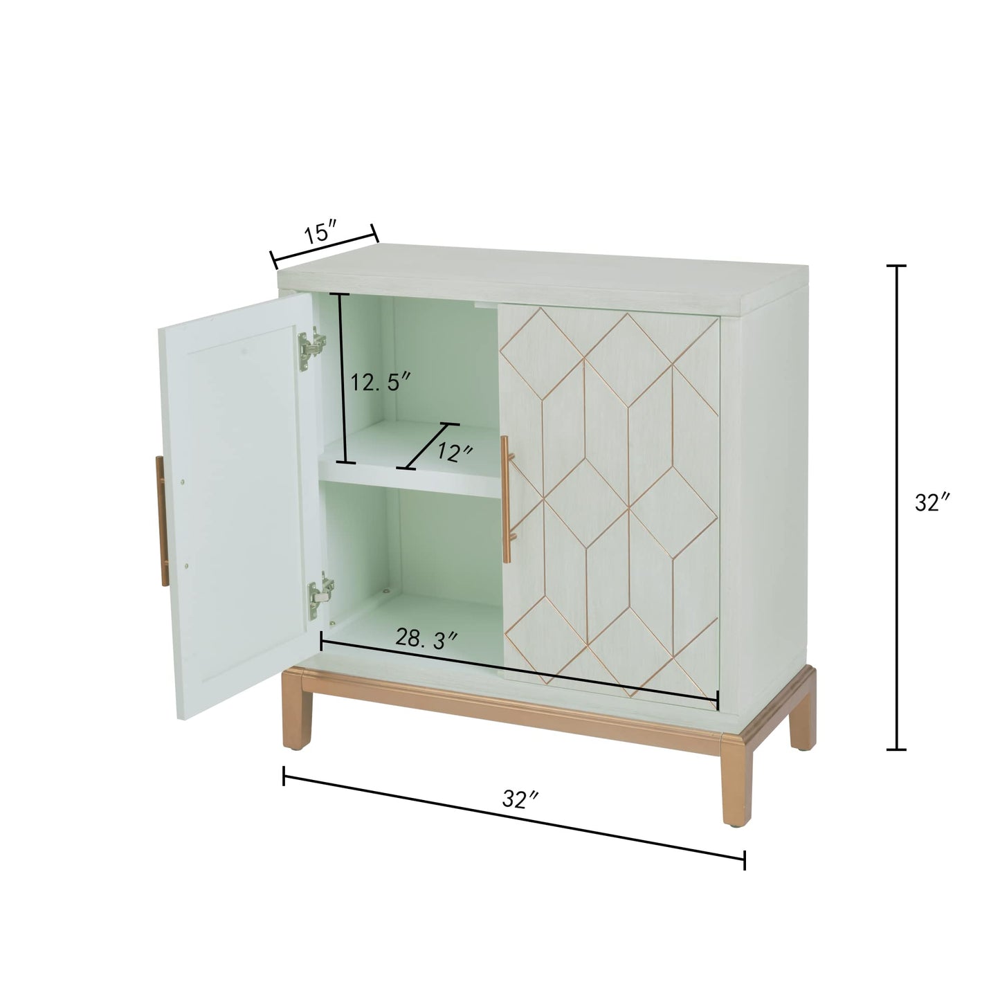 HLR Green Accent Cabinet with Gold Trim,Storage Cabinet with 2 Doors,Modern Wooden Sideboard for Living Room, Kitchen, Office and Hallway - WoodArtSupply