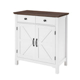 Farmhouse Buffet Cabinet with 2 Drawers & Adjustable Shelf, 2 Barn Door Storage Sideboard for Kitchen, Entryway, Living Room, White eShelf