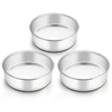 TeamFar 6 Inch Cake Pan, Round Cake Pan Tier Baking Pans Set Stainless Steel, Fit in Pot Pressure Cooker Air Fryer, Healthy & Toxic Free, Mirror Finish & Sturdy, Oven & Dishwasher Safe - Set of 3 TeamFar