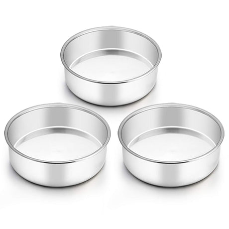 TeamFar 6 Inch Cake Pan, Round Cake Pan Tier Baking Pans Set Stainless Steel, Fit in Pot Pressure Cooker Air Fryer, Healthy & Toxic Free, Mirror Finish & Sturdy, Oven & Dishwasher Safe - Set of 3 TeamFar