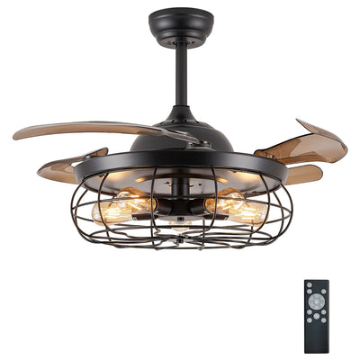 DuMaiWay 36" Caged Ceiling Fan with Lights, Industrial Retro Ceiling Fans with Remote Controller Vintage Style for Farmhouse/Living Room/Bedroom/Restaurant 5 Lights 4 Fan Blades Black