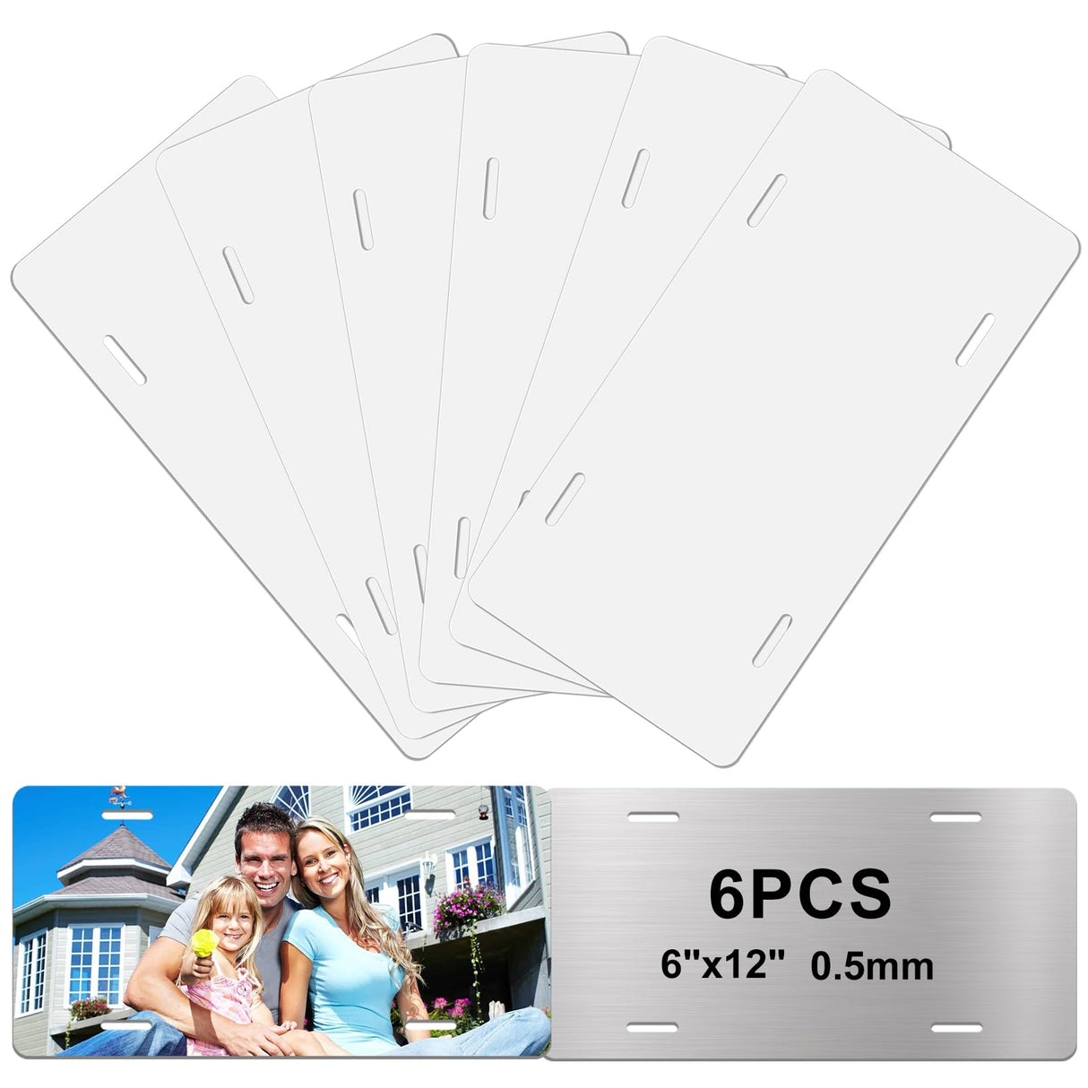 Upspotie 6Pack Sublimation License Plate Blanks, Sublimation Plates Heat Thermal Transfer Sheet DIY Picture, Metal Aluminum Automotive Front License Plate Tag for Personalized Design - White Upspotie