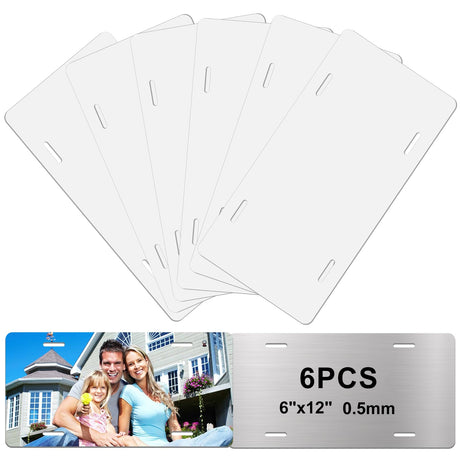 Upspotie 6Pack Sublimation License Plate Blanks, Sublimation Plates Heat Thermal Transfer Sheet DIY Picture, Metal Aluminum Automotive Front License Plate Tag for Personalized Design - White Upspotie
