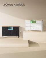 SONGMICS Dresser with Power Outlets and LED Lights, Fabric Chest of Drawers, 25 Colors, 8 Drawers, TV Stand for up to 60 Inch TVs, 11.8 x 47.2 x 31.3 Inches, Ink Black and Rustic Brown ULTS518B01 SONGMICS