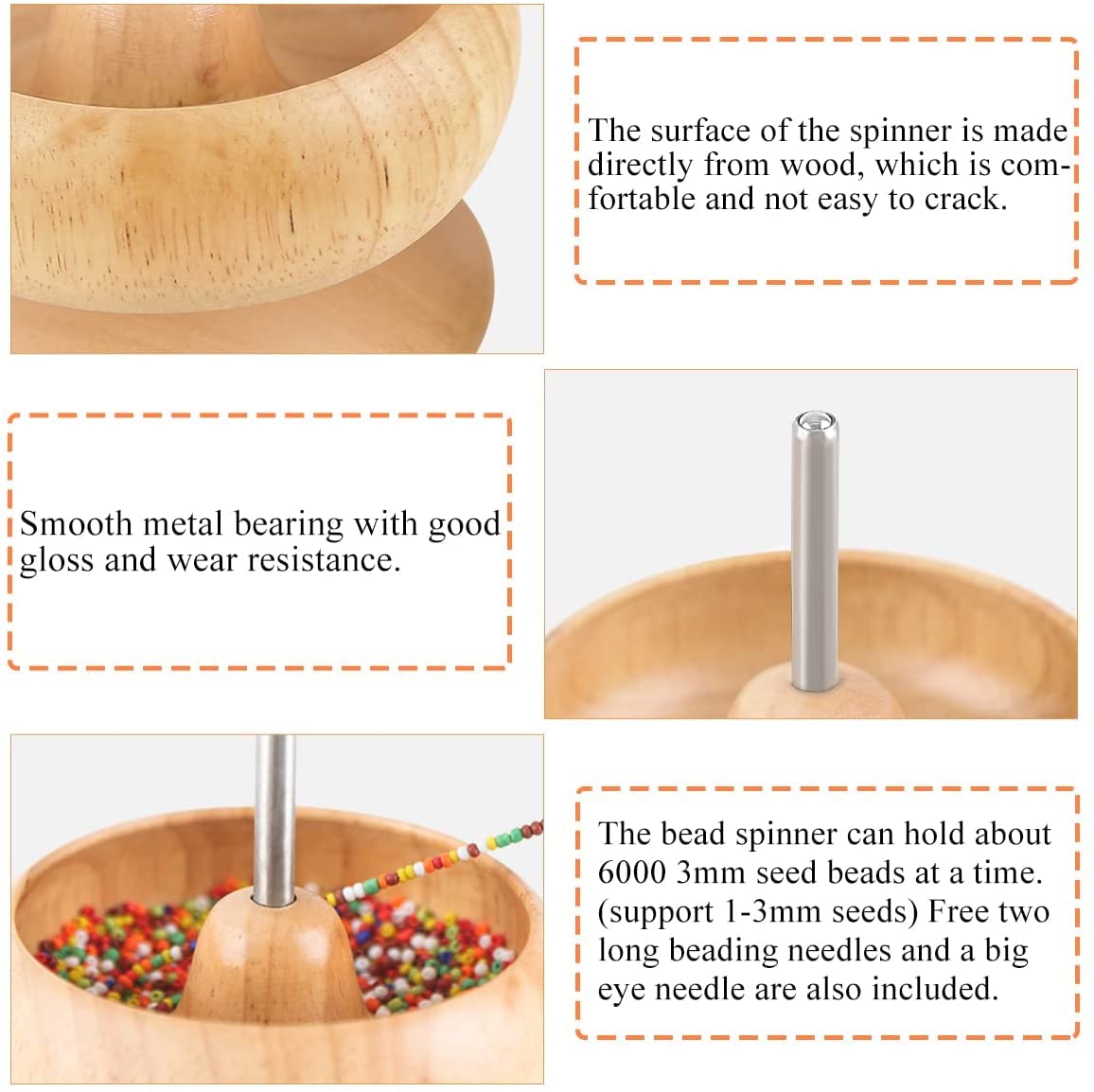 hobbyworker Upgrade Wooden Bead Spinner with 2 Pcs Big Needles,8000 Pcs Seed Beads and 1 Surprise Gift Pack for Jewelry Making Tools,Quickly Stringing Beads Tool, Manual Operated hobbyworker