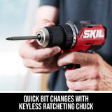 SKIL PWR CORE 12 Brushless 12V 1/2 In. Compact Varible-Speed Drill Driver Kit with 1/2'' Single-Sleeve, Keyless Chuck & LED Worklight Includes 2.0Ah Battery and PWR JUMP Charger - DL6290A-10 Skil