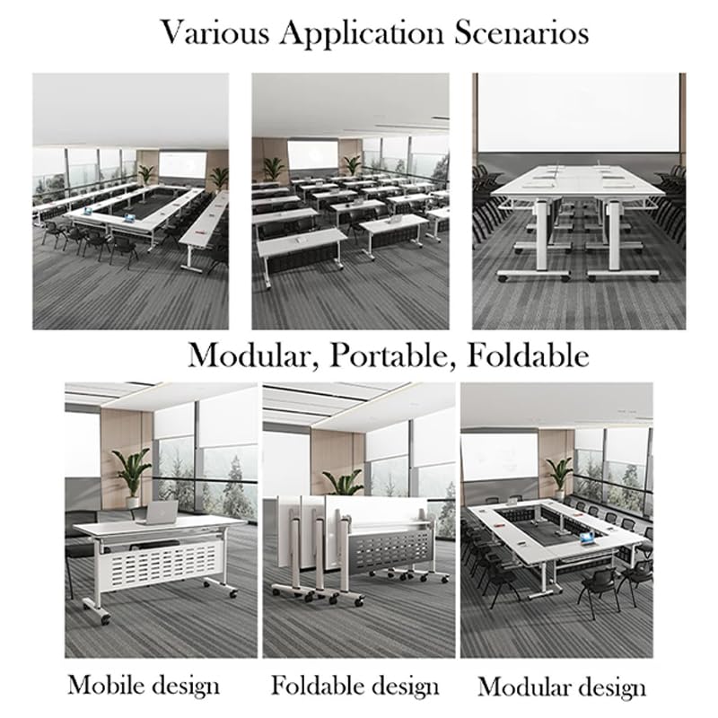 Folding Conference Table, Modern Rectangle Flip Top Mobile Seminar Training Table with Caster Wheels, baffles, Waterproof Desktop for Office Conference Room Classroom (Yellow, 63×16×30in) - WoodArtSupply