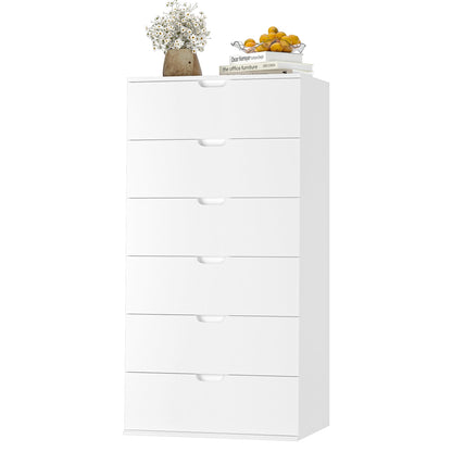 FOTOSOK White Dresser, Tall White Dresser with 6 Drawers, Modern Wood Chest of Drawers 6 Drawer Dresser with Large Capacity, 15.7" x 23.6" x 47" - WoodArtSupply