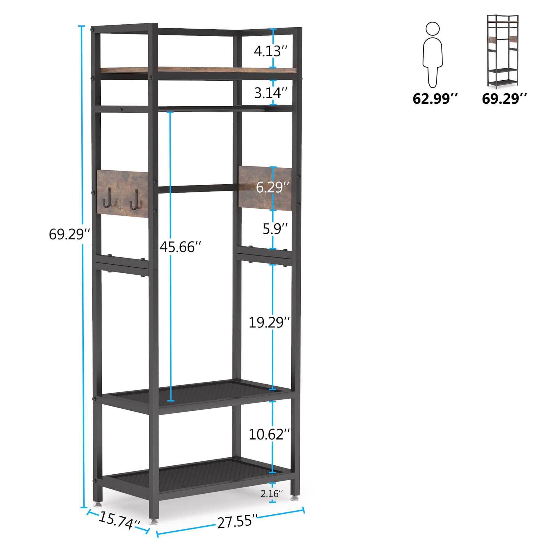 Tribesigns Small Heavy Duty Clothes Rack with Shelf and Hanging Rod, Freestanding Closet Organizer, Industrial Hall Tree Garments Rack for Small Space,Bedroom,27'' W X69'' H, Max Load 300LBS - WoodArtSupply