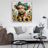Cow Stamped Cross Stitch Kits for Adults Beginner, Sunflowers Counted Cross Stitch Kits Printed Stitching Cute Patterns Dimensions Needlepoint Art Crafts Embroidery Kits for Adults Beginners