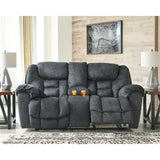 Signature Design by Ashley Capehorn Oversized Manual Pull Tab Reclining Loveseat with Center Console, Dark Gray Signature Design by Ashley
