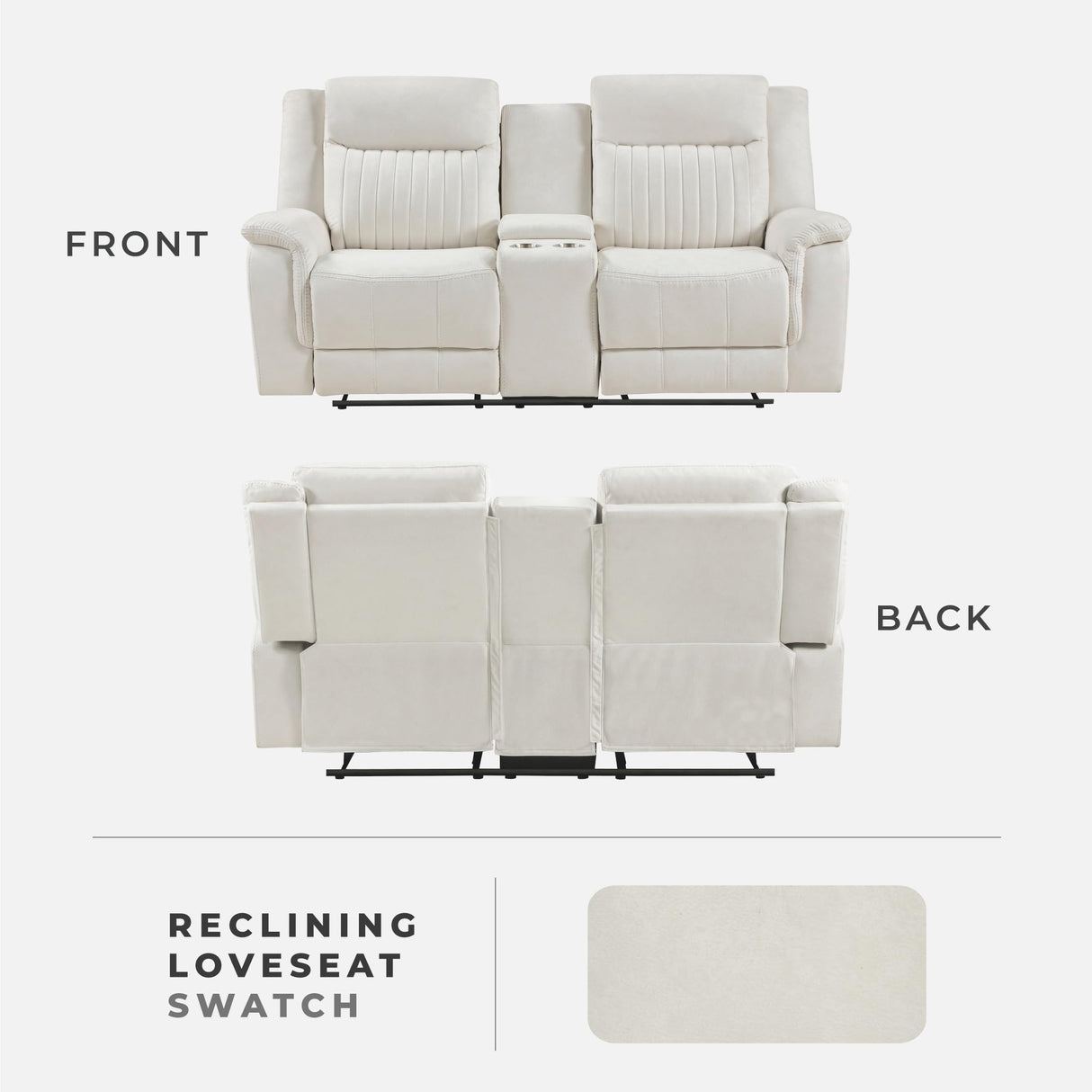 Lexicon Manual Double Reclining Loveseat, Polished Microfiber Manual Wall Hugger Loveseat Recliner for Living Room, Center Storage Console/Cup Holders, Easy Assembly, Beige Lexicon