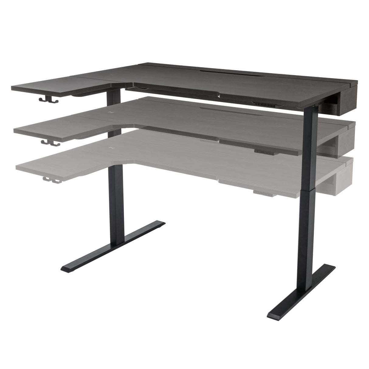 Realspace® Koru Electric 59" W L-Shaped Height-Adjustable Standing Desk with Integrated Power & Charging, Espresso Oak Realspace