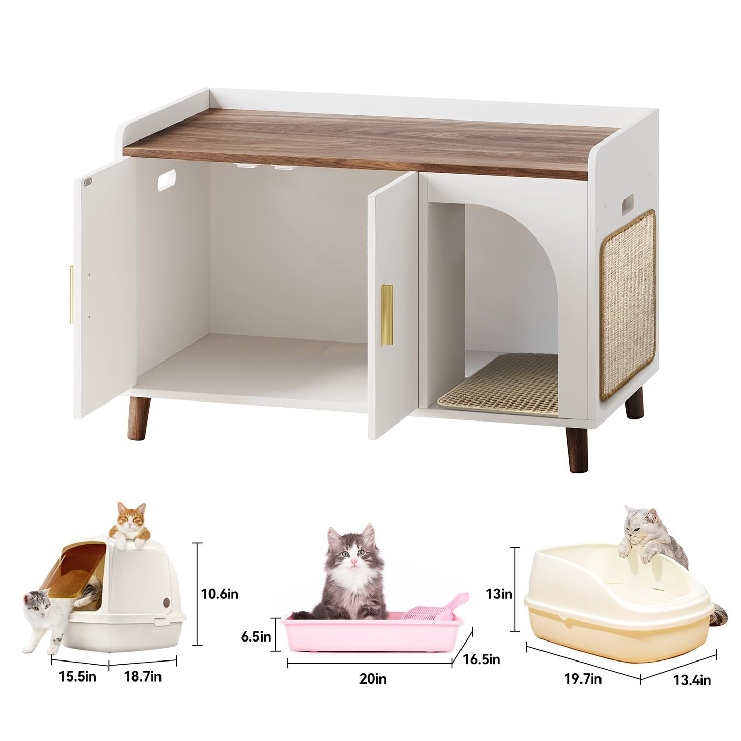 ETHLOMOER Cat Litter Box Enclosure,Hidden Litter Box Furniture with Scratching Mat&Litter Mat,Wooden Cat House as Side End Table Nightstand,Storage Cabinet,Large Modern Litter Box Cabinet,Whi - WoodArtSupply