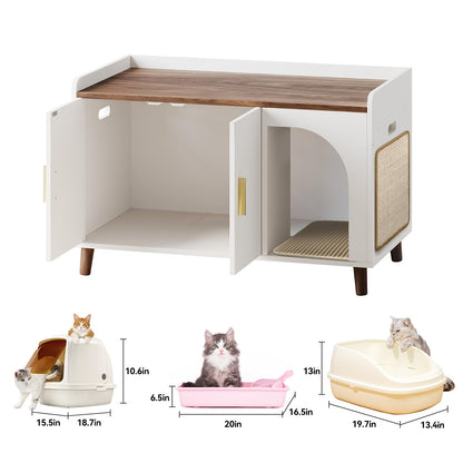 ETHLOMOER Cat Litter Box Enclosure,Hidden Litter Box Furniture with Scratching Mat&Litter Mat,Wooden Cat House as Side End Table Nightstand,Storage Cabinet,Large Modern Litter Box Cabinet,Whi - WoodArtSupply