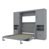 Merax Full Size Murphy Bed with Desk, Space-Saving Wall Bed Frame with Closet, Drawers and Shelves, Multifunctional Foldable Platform Bed for Small Spaces Studio Study Office Guest Room, Gray Merax