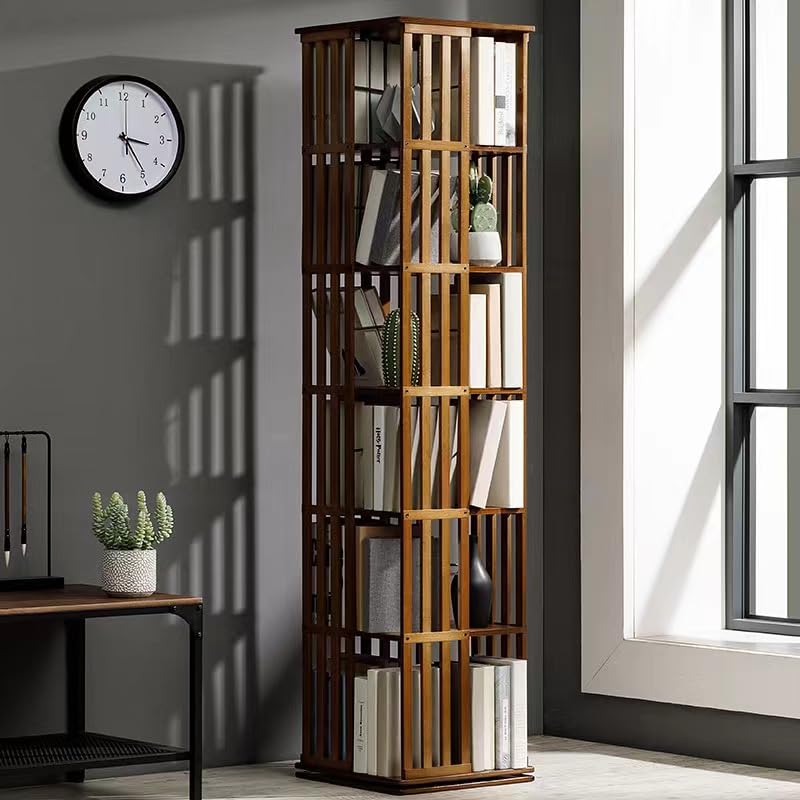 NDDKSII 360° Space-Saving Rotating Bookshelf Tower with 6 Tiers - Multi-Compartment Storage for Home and Office - WoodArtSupply