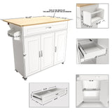 Portable Kitchen Cart with Storage, Rolling Kitchen Island on Wheels with Drop Leaf, Tower Rack, Spice Rack, Cabinet, Drawer, 46.65 x 27.56 x 36 inches, White Samesay