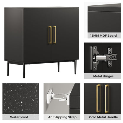 REHOOPEX Storage Cabinet with Doors, Modern Black Accent Cabinet, Free Standing Cabinet, Wooden Buffet Sideboards for Bedroom, Kitchen,Home Office - WoodArtSupply