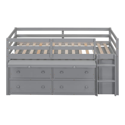 Kids Twin Low Loft Bed with Portable Desk and Storage Drawers in Gray by Harper & Bright Designs - WoodArtSupply