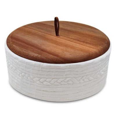 Everbrook Authentic Wood and Ceramic Tortilla Warmer - Tortilla Holder with Lid - Bread Warmer - Pancake Holder- Roti Box - 8.5 Inches