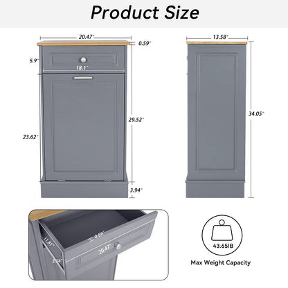 Anbuy Tilt Out Trash Cabinet Can Bin Kitchen Wooden Trash Can Free Standing Holder Recycling Cabinet with Hideaway Drawer Wooden Trash Holder (Grey)