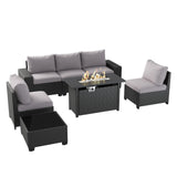 Aoxun Outdoor Patio Furniture Set with 44'' Fire Pit Table, 7 Pcs Outdoor Patio Furniture Sets with 4in Thicken Cushion, Widen Armrests Wicker Outdoor Sectional for Backyard (Waterproof Cover Include) Aoxun