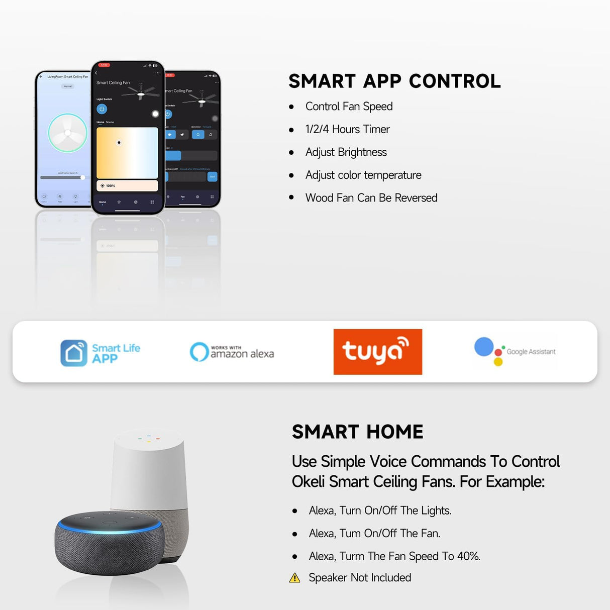 Roomratv 52 Inch Smart Ceiling Fan with Light,App Control,Ultra Silent Reversible DC Motor Fan Remote Control Compatible with Alexa Google Assistant(Black) Roomratv