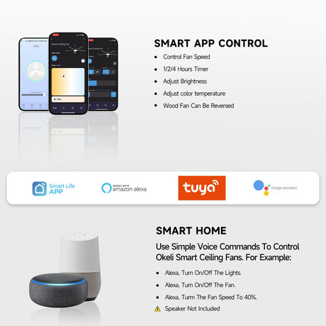 Roomratv 52 Inch Smart Ceiling Fan with Light,App Control,Ultra Silent Reversible DC Motor Fan Remote Control Compatible with Alexa Google Assistant(Black) Roomratv