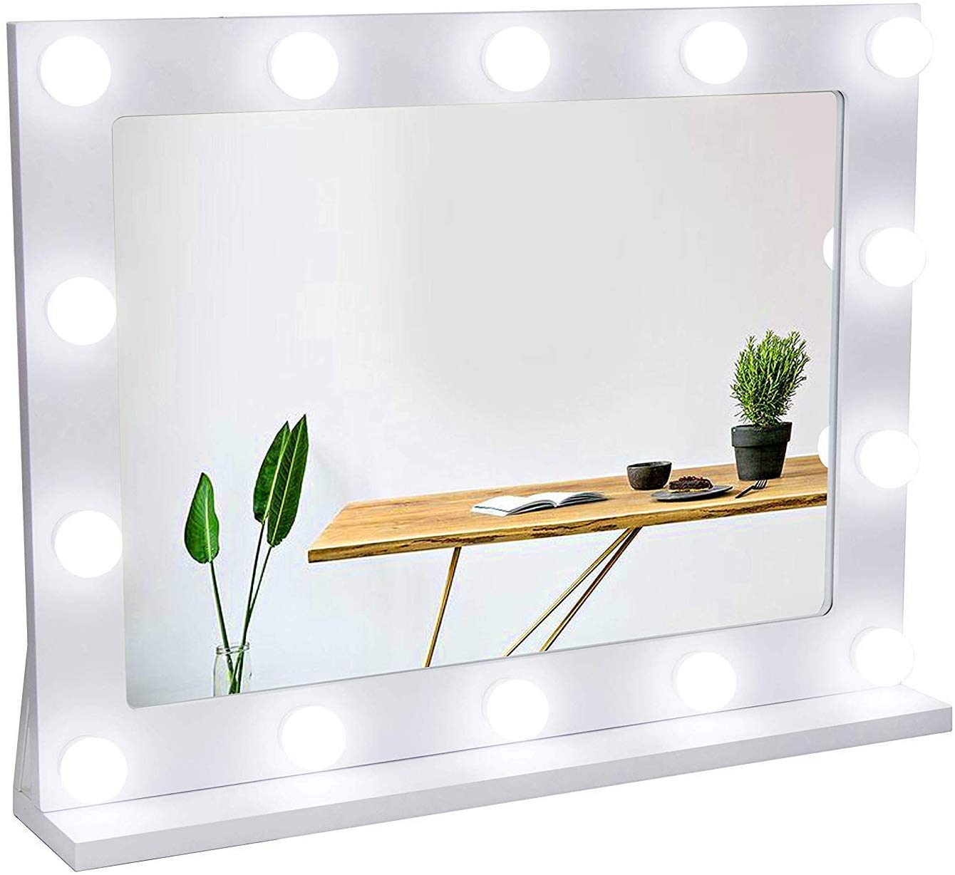 Waneway Vanity Mirror with Lights, Hollywood Lighted Makeup Mirror with 14 Dimmable LED Bulbs for Dressing Room & Bedroom, Tabletop or Wall-Mounted, Slim Wooden Frame Design, White - WoodArtSupply