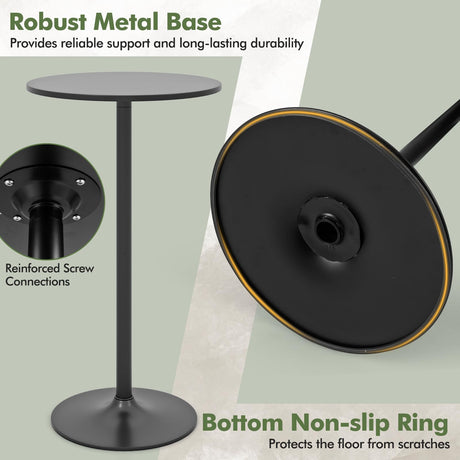 COSTWAY Round Bistro Table Set of 2, Height Adjustable Bar Height Cocktail Table, High Top Pub Table Snack Table with Heavy-Duty Metal Base for Home Bar, Dining Room, Restaurant, Black COSTWAY