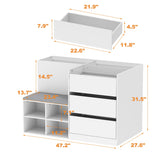 TAMUNE Armoire Bedroom Island Wardrobe Closet Island with 9 Drawers & Glass Tabletop, Islands Dresser with Bench, Closet Islands for Bedroom Cloakroom White (47.2”W x 27.5”D x 31.5”H) TAMUNE