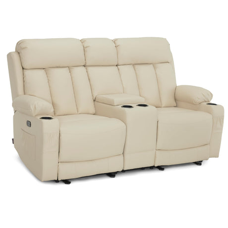 MCombo Power Loveseat Recliner with Console, Heat and Vibration Massage, Reclining Loveseat Sofa with USB Ports, Cup Holders for Living Room, Faux Leather 6095 (Cream White) MCombo
